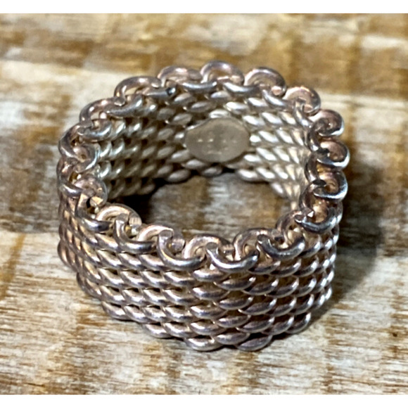 Vintage Tiffany & Co Size 5 Somerset Mesh Basket Weave Ring Sterling Silver 925 - Picture 4 of 12